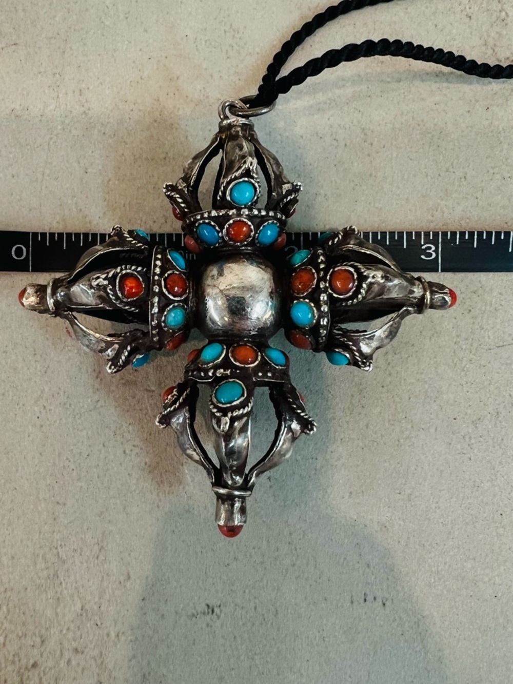 Vintage Vishwa Vajra Locket Sterling Silver with Gemstone Pendant - Picture 14 of 15